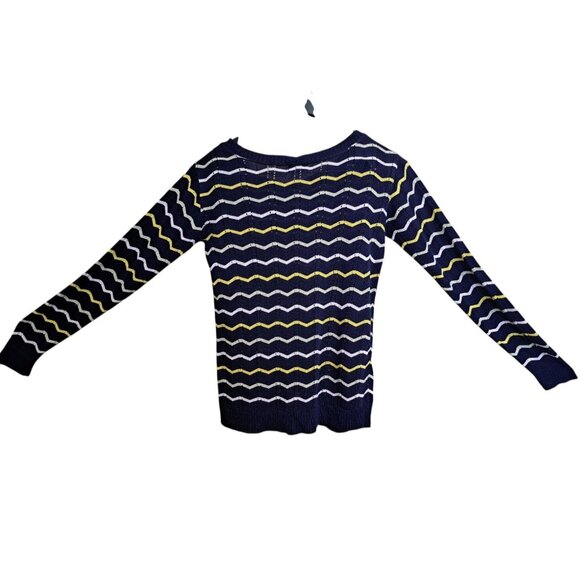 J. Crew Girls L Navy Blue Zigzag Striped Knit Sweater Long Sleeve Pullover - Picture 2 of 6